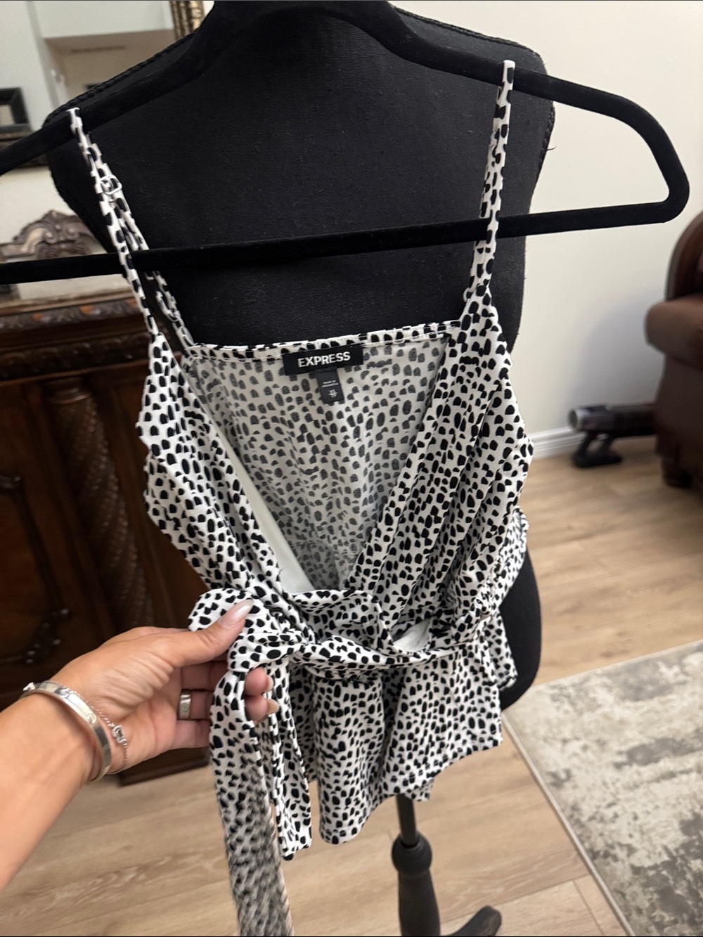 Express Black & White Dalmatian Print Wrap Cami